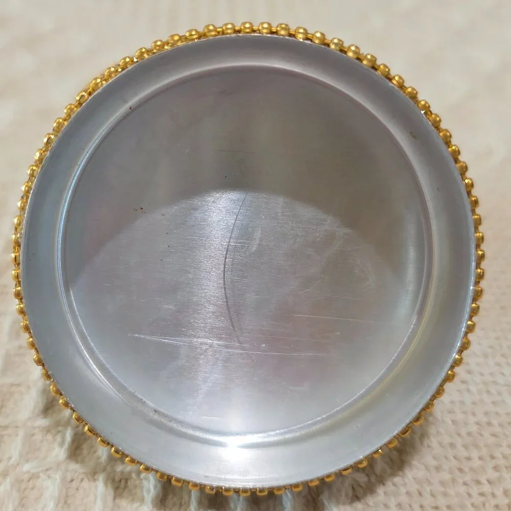 Vintage Gold Bead Pearl & Rhinestone Encrusted Metal Trinket Gift Vanity Box